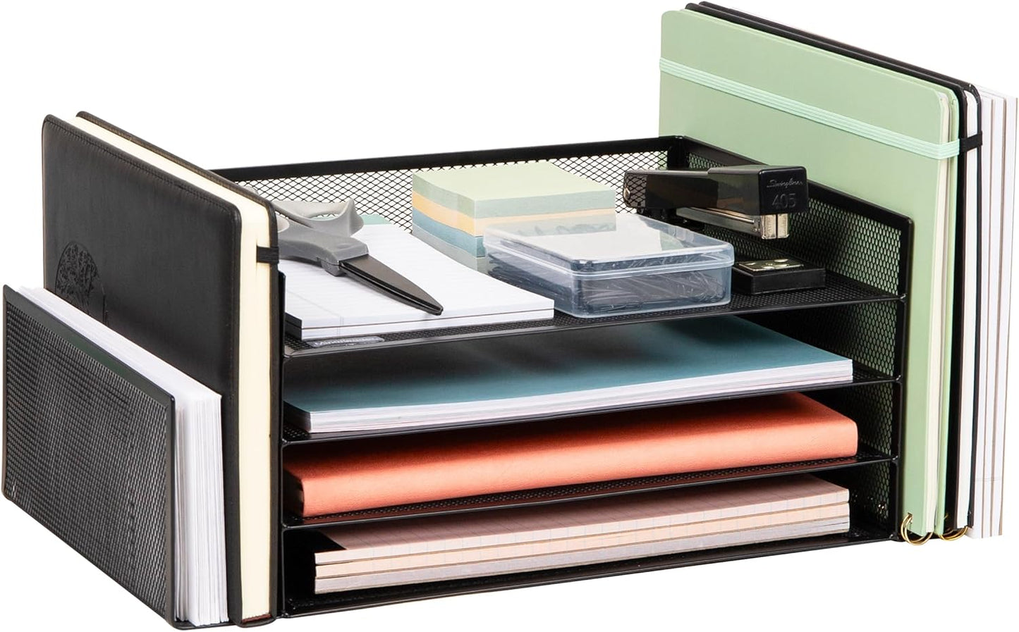 Mind Reader Desktop Organizer, File Storage, Paper Tray, Workspace, Office, Metal Mesh, 16.75"L x 9.15"W x 6"H, Black