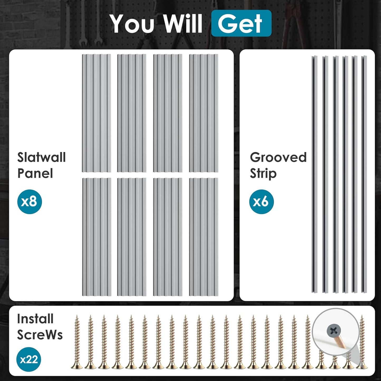 Braki PVC Slat Wall Paneling 4x8 ft, Garage Organizer Storage System, Grey Slatwall Panels for Garage Organization Product, Heavy Duty Wall Mounted Tool Storage for Home