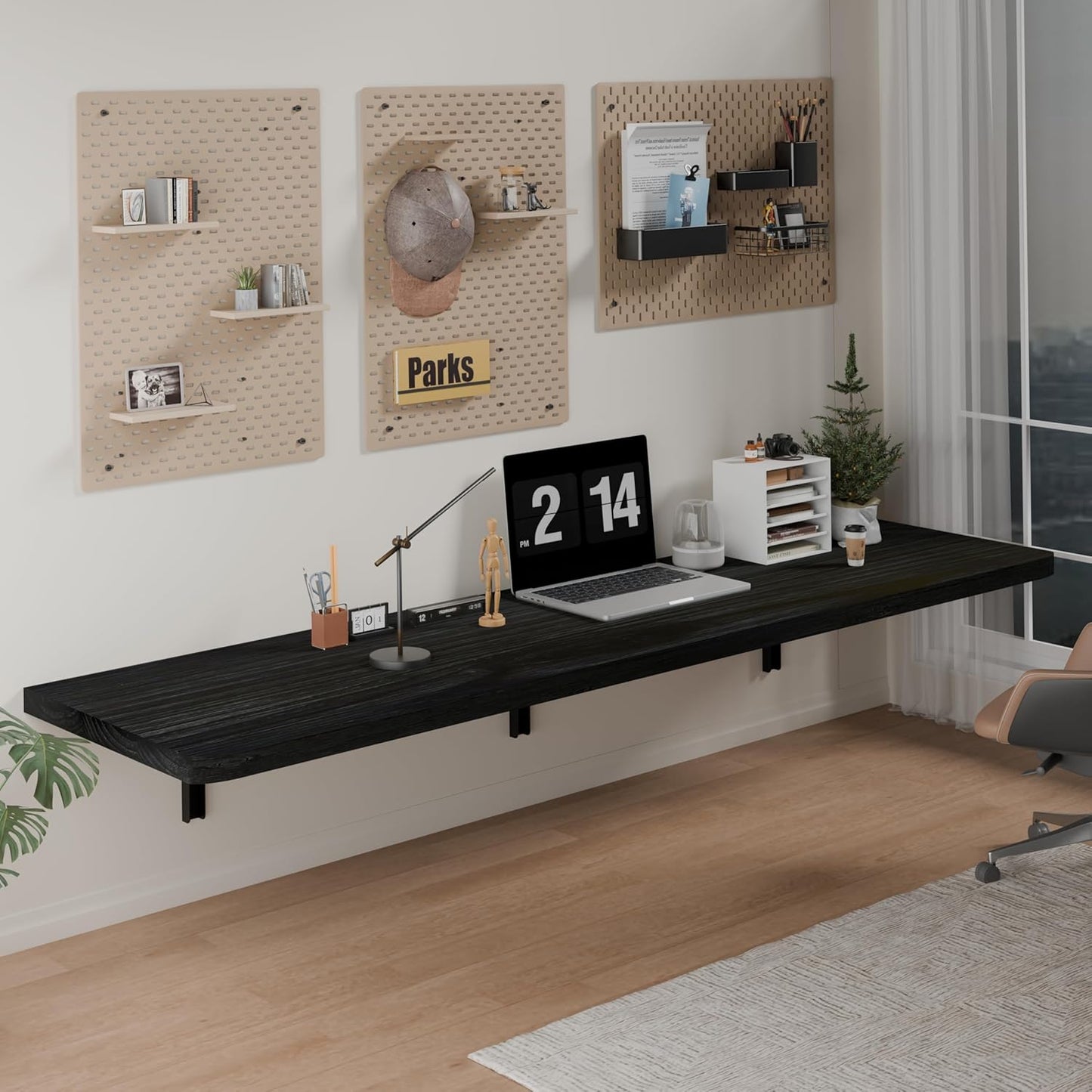 IAE Wall Mounted Folding Table with Pine Wood,60" x 16" Floating Wall Desk,Laundry Folding Table with Shelf Brackets,Fold Down Desk Shelf,Folding Workbench for Home,Dining,Laundry Room,Kitchen,Black