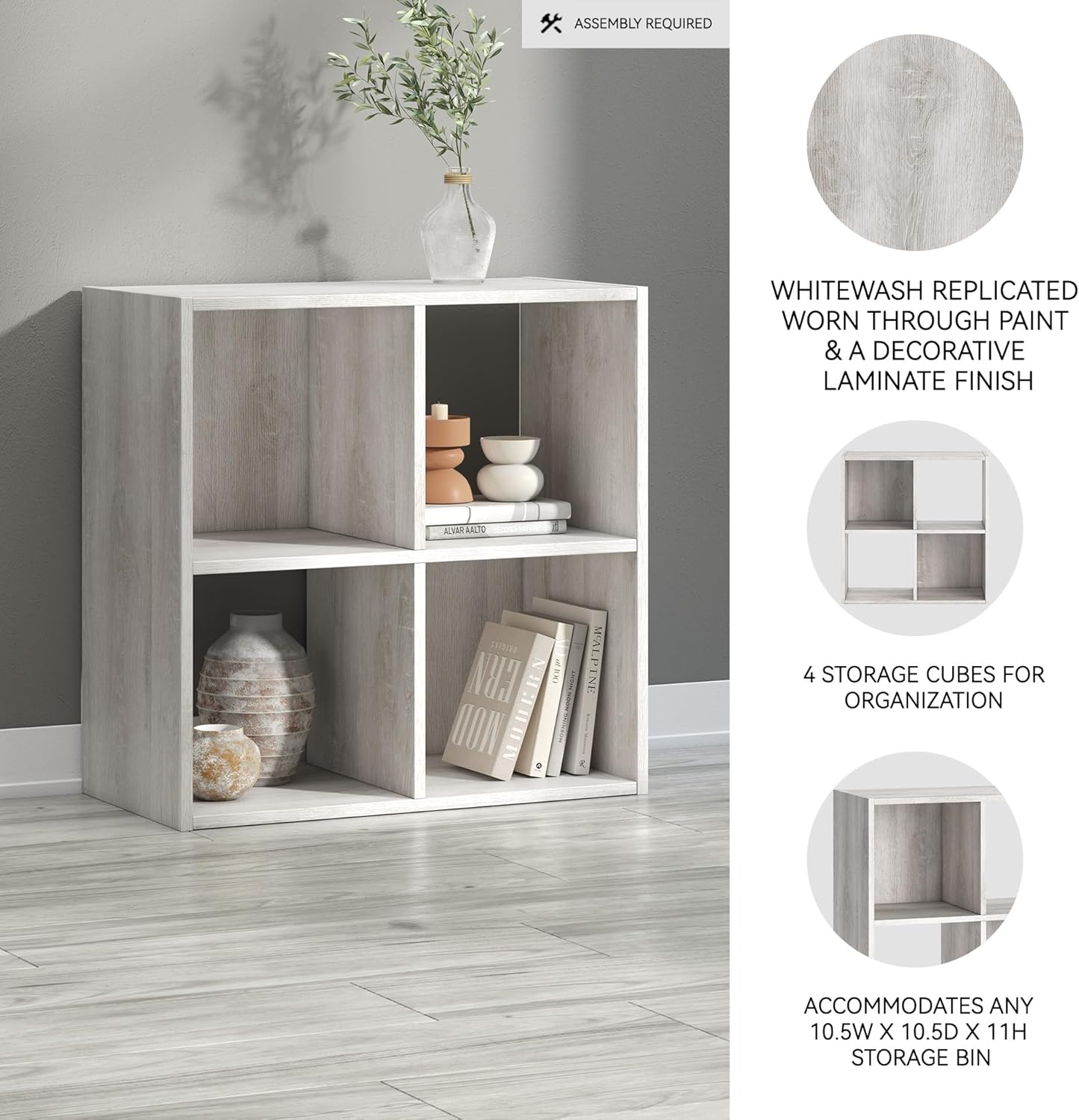 Signature Design by Ashley Paxberry Coastal 4 Cube Storage Organizer or Bookcase, Whitewash