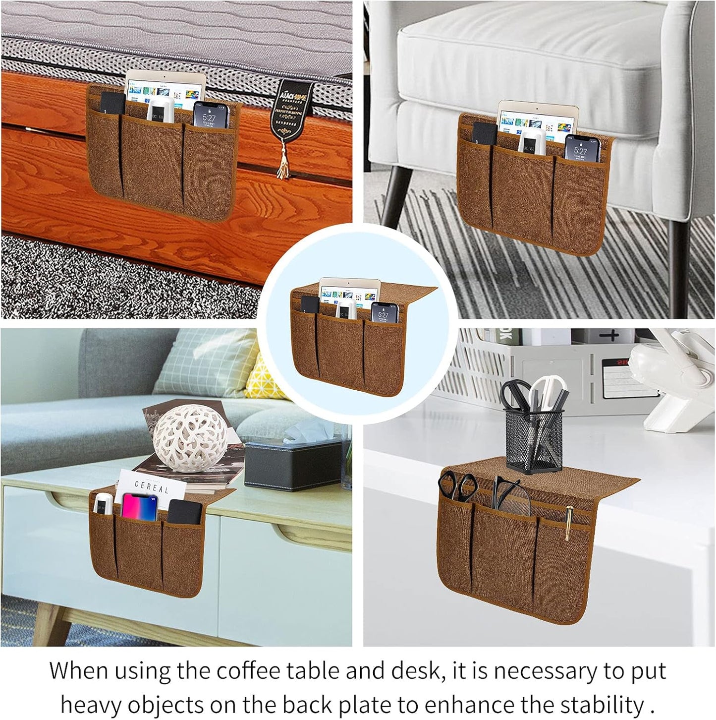 Bedside Caddy Bedside Storage Organizer Magazine Phone Tablet iPad Remote Holder, Organizer Caddy for Home College Dorm Bed, Sofa, Bunk Bed (Chocolate)