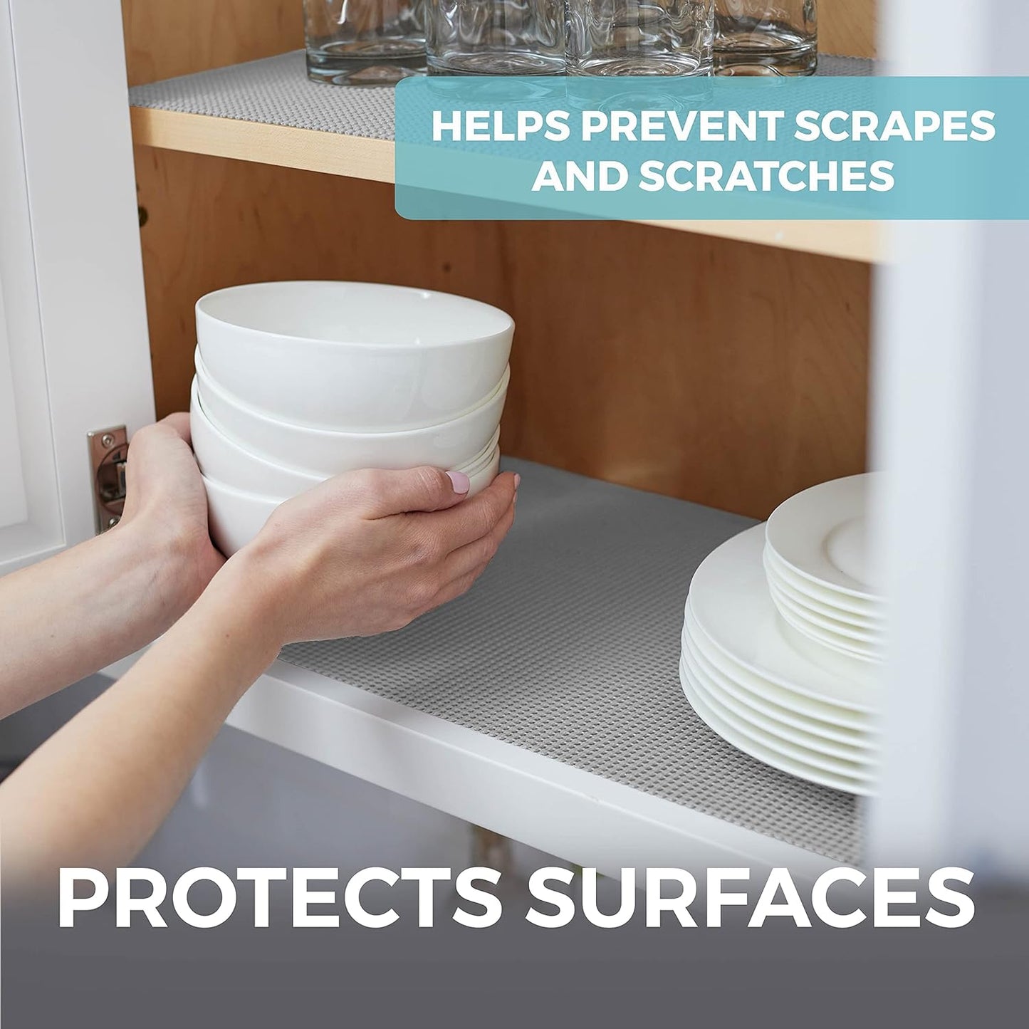HOME GENIE Shelf Drawer and Cabinet Liner, Durable with Strong Grip, 17.5 in x 20 FT, Non Adhesive Liners Protect Kitchen Cabinets and Cupboard, Pantry, Bathroom Drawers and Shelves, Desks, Soft Gray
