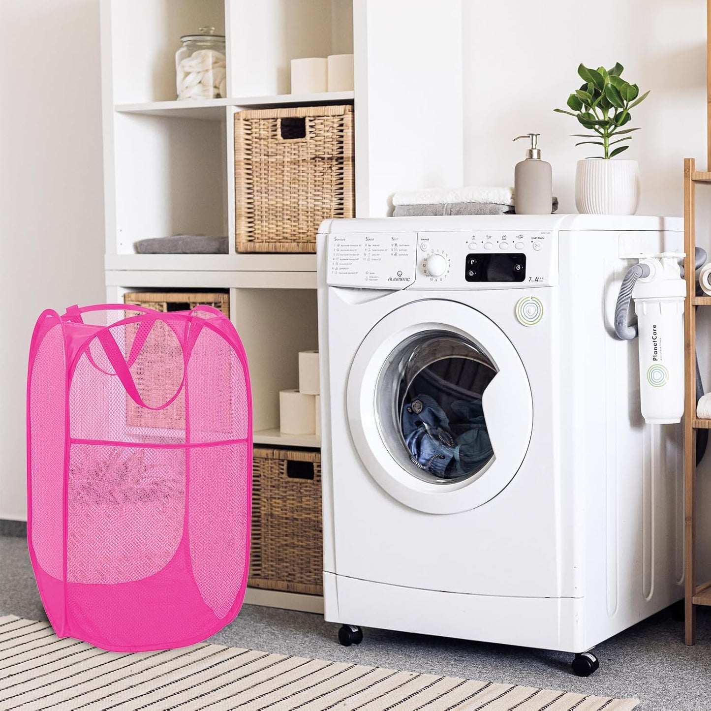 BATTOO Deluxe Strong Mesh Pop up Laundry Hamper Basket with Side Pocket for Laundry Room, Bathroom, Kids Room, College Dorm or Travel 3 Pack Blush