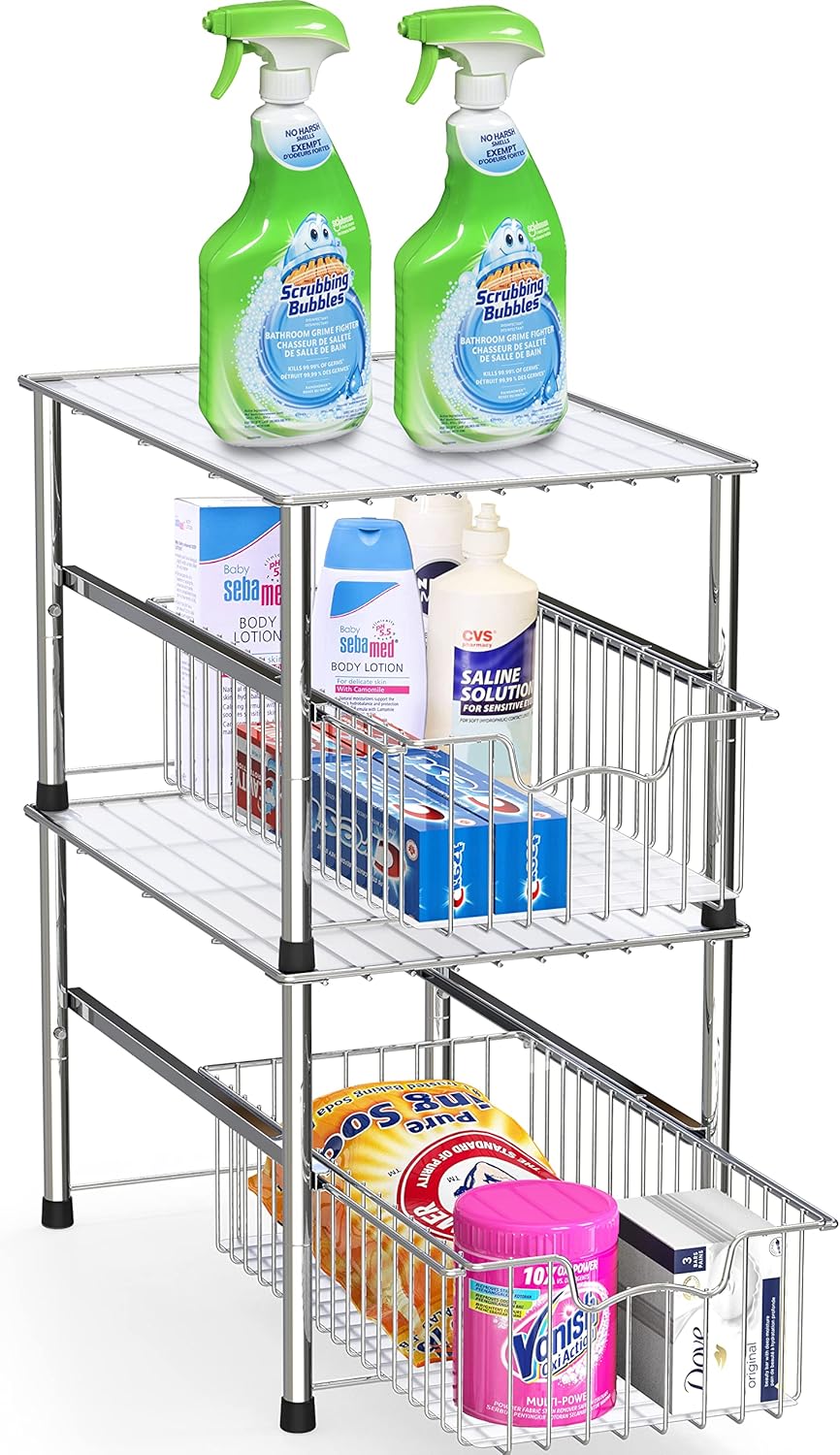 Simple Houseware Chrome Metal Stackable Storage Rack, 16.75 in L x 10.8 in W x 10.25 in H