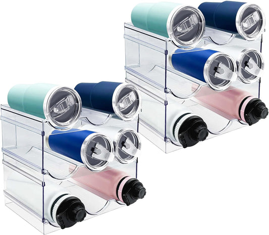 6 Pack Water Bottle Organizer, Stackable Kitchen Home Pantry Organization and Storage Shelf, Plastic Water Bottle Holder for Kitchen Cabinet Storage, Wine Tumbler Travel Mug Cup Organizer