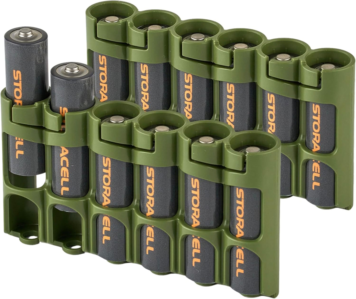 Storacell Slimline AA-6 Battery Storage Caddy and Dispenser (Pack of 2), Military Green, Holds 6 AA Batteries (Not Included), Durable & Compact Design, The Original Battery Caddy, Made in The USA