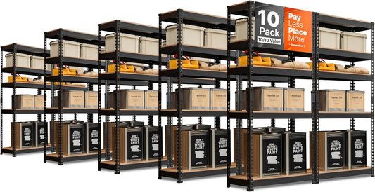 HOMEDANT 5 Tier Storage Shelves Adjustable Laminated Boltless Garage Metal Shelving Unit Heavy Duty Utility Rack Shelf Warehouse Pantry Closet Kitchen (10, (S) 28" W, Black)