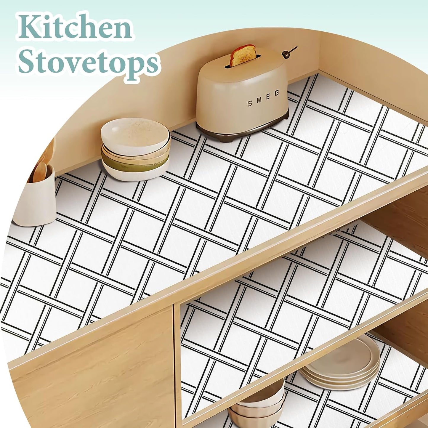 Drawer and Shelf Liner for Kitchen Cabinet: 17 in X 30 Ft Non Slip Waterproof Shelf Paper Non Adhesive Refrigerator Liners Black and White Squares Easy Liners for Bathroom