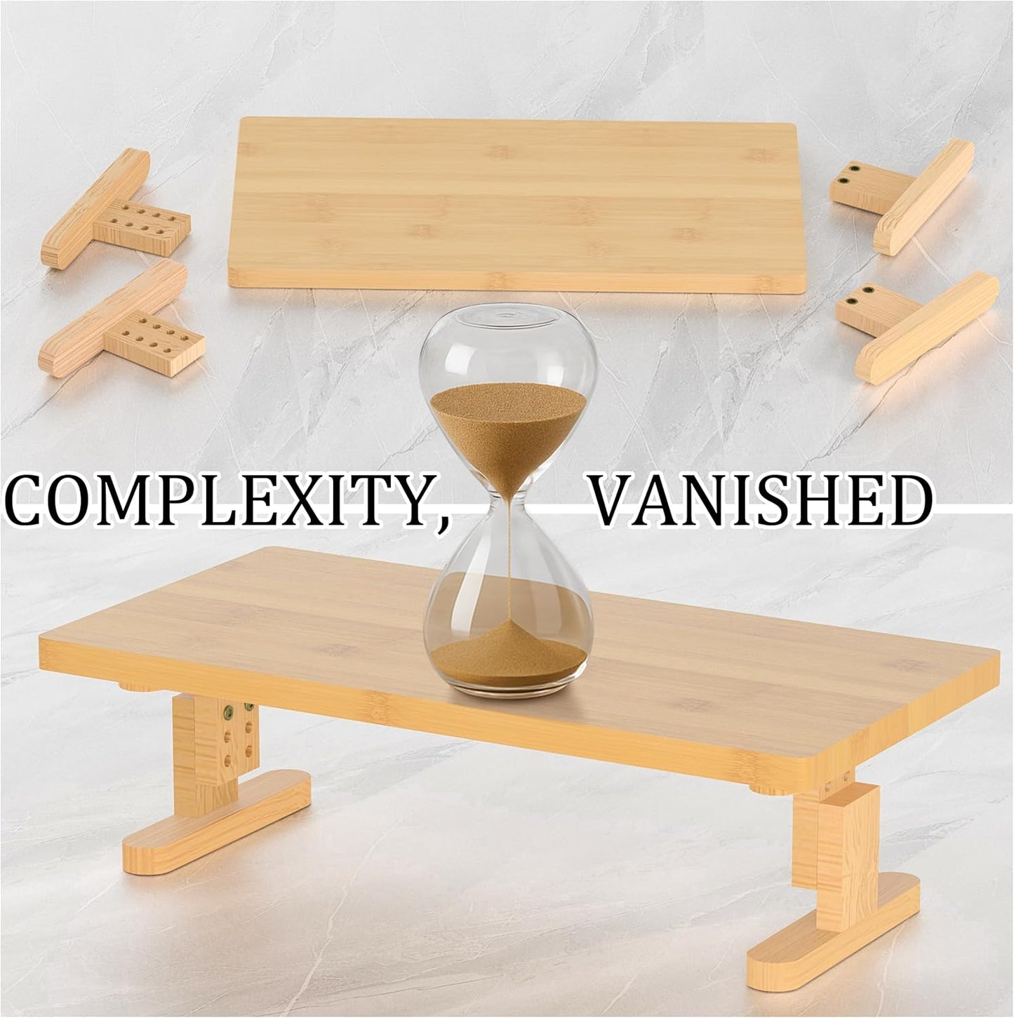Bamboo Monitor Stand Riser for Desk, Height Adjustable Computer Riser & Laptop Stand, Ergonomic Desktop Organizer Shelf W/ Underneath Storage, Sturdy 100 lbs Capacity for Printer/TV/Home Office