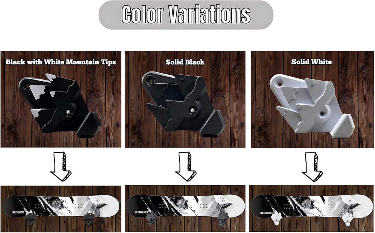 Snowboard Wall Mount Storage – Damage-Free Snowboard Hanger, Hook to Securely Store Gear, Hang and Display Snow Boards and Gloves, Gear Organizer (True White)