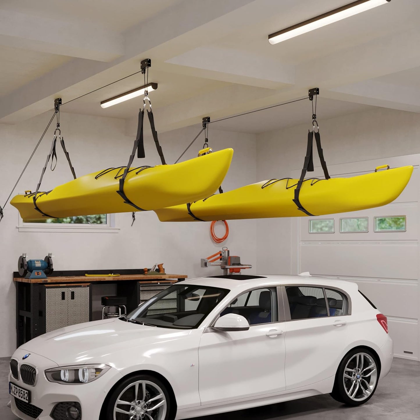RAD Sportz Kayak Storage Hoists - Overhead Pulley Hoist Systems with 125lb Capacity Each for Canoes, Bikes, Ladders, and More