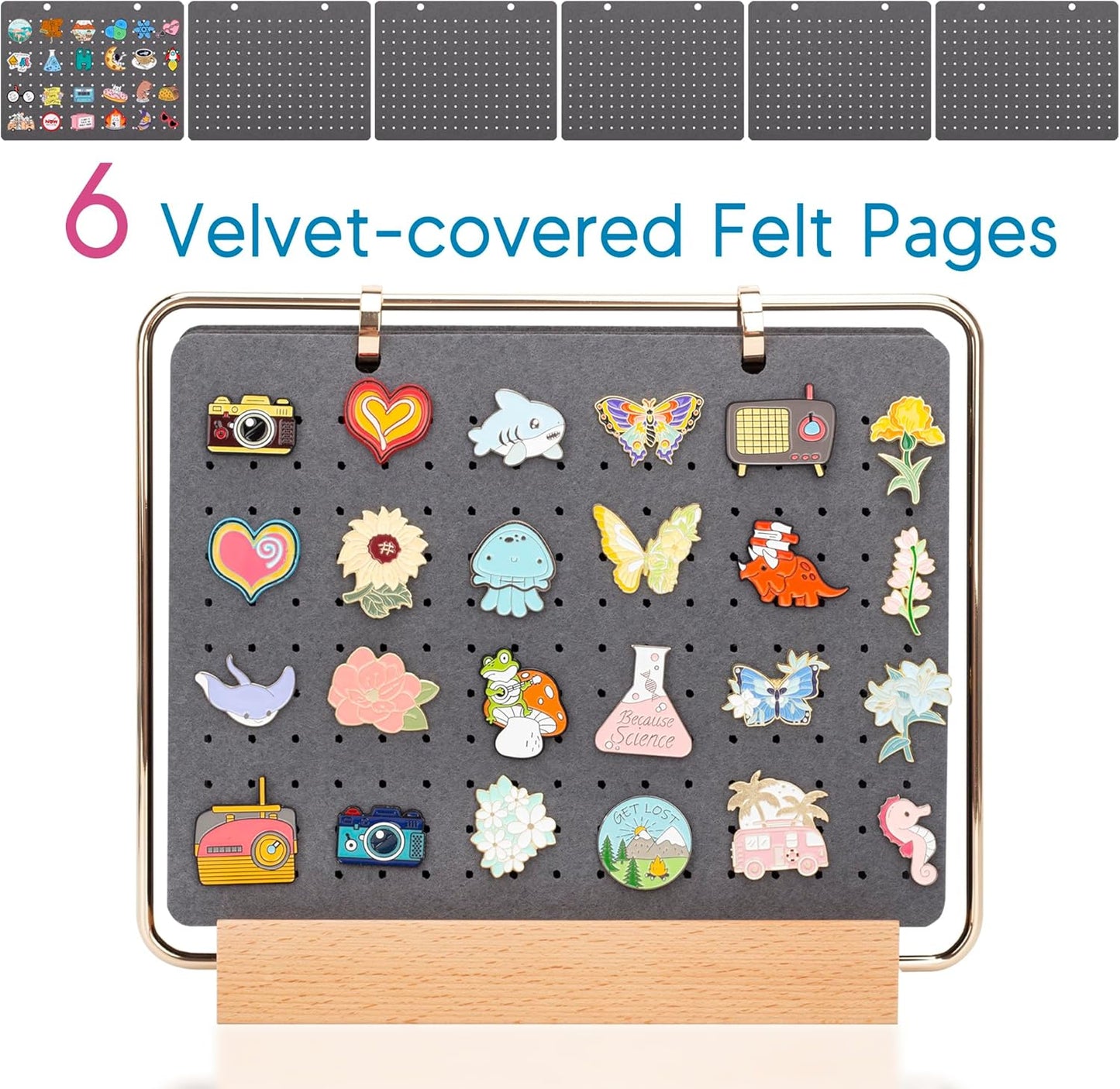PACMAXI Display Organizers, Brooch Holder, Enamel Pin Pages for Store 180+ Pins, Collection Storage Calendar Wooden Stand With 6 Pages (Not Include Any Accessories) (Grey)