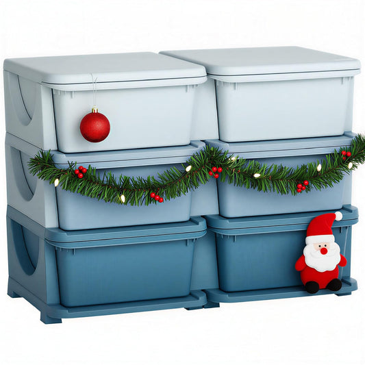 Qaba 3 Tier Kids Storage Unit, 6 Drawer Chest Toy Organizer Plastic Bins for Kids Bedroom Nursery Kindergarten Living Room for Boys Girls Toddlers, Blue