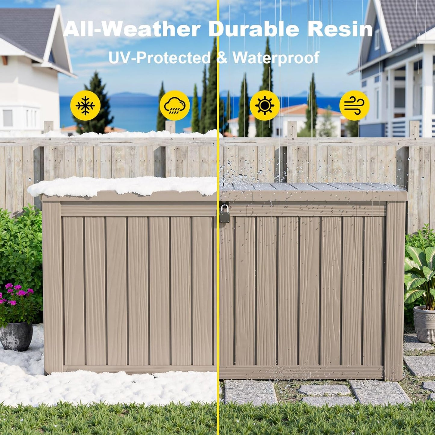 180 Gallon Resin Deck Box, Lockable Patio Outdoor Storage Box for Furniture, Garden Tools and Tools Storage, Waterproof Outside Storage Boxes - Grey