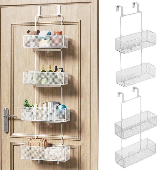 HapiRm Over Door Organizer Storage - Separable Door Organizer Hanging with 4 Metal Large Capacity Baskets for Bathroom Bedroom Kitchen Pantry Closet (White)