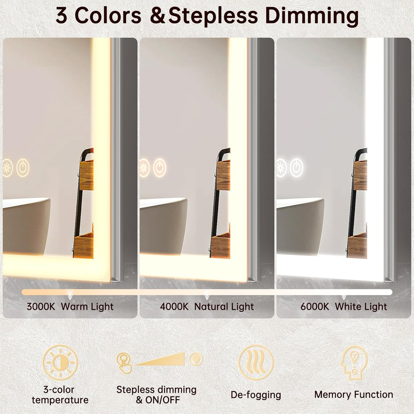 24"x32" Medicine Cabinet Mirror, LED Lighted Medicine Cabinet with Electrical Outlet＆USB, Anti-Fog, 3 Colors Temperature Stepless Dimmable, Aluminum Cabinet for Storage and Mordern Decor