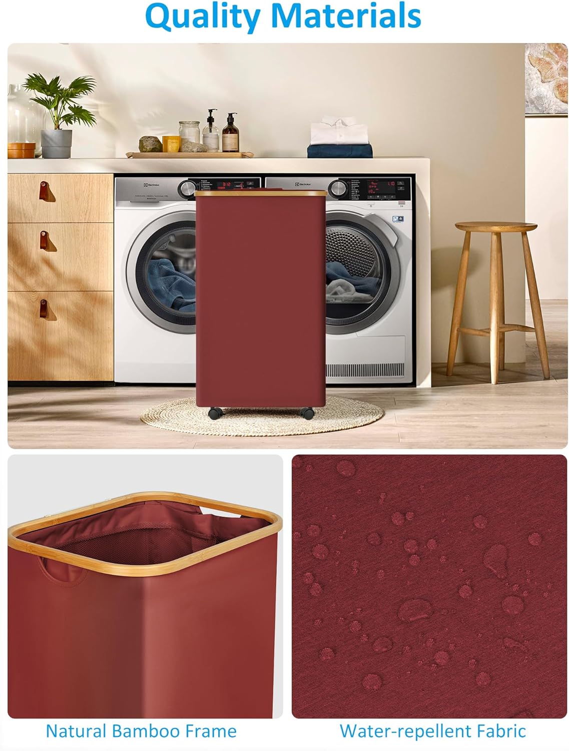 efluky Laundry Basket with Wheels, Tall Rolling Laundry Hamper with Lid and Removable Bag, Aesthetic Dirty Clothes Hamper on Wheels for Laundry Room, Bedroom, Dorm and Bathroom, 100L Rose Red