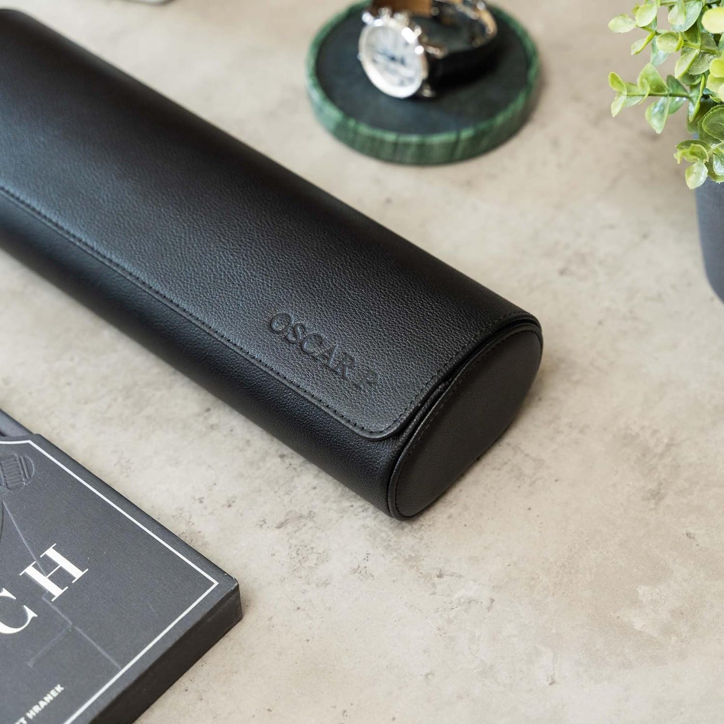 DailyWatch | Personalized Watch Roll Travel Case For 4 Watches - Handmade Genuine Leather Travel Case With Custom Engraving of Name or Initials - All Black