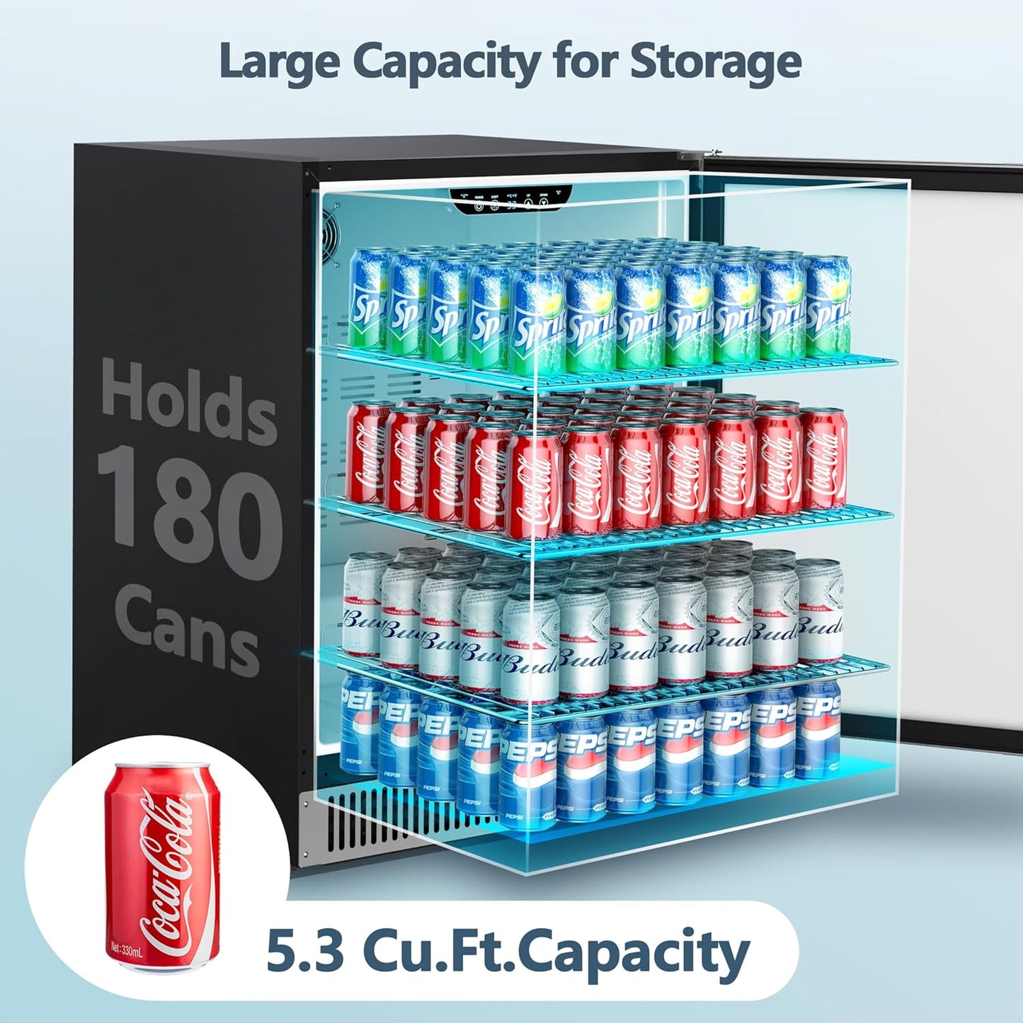 Coolski 24 inch Beverage Refrigerator, 180 Cans Under Counter Fridge with Stainless Steel, Built-in and Freestanding Outdoor Refrigerator for Patio Home Kitchen, ETL, DOE, NSF Approved