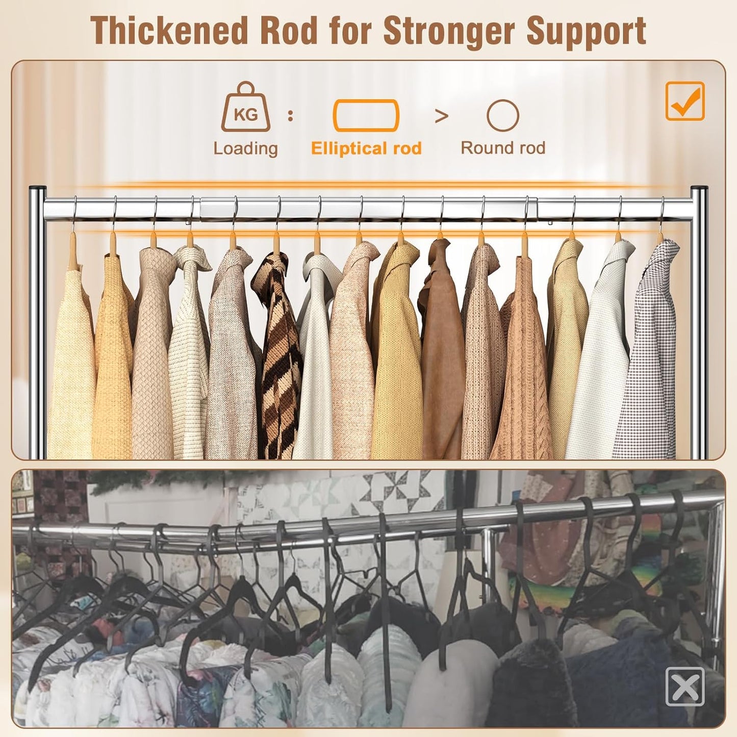EAGMAK Heavy Duty Clothes Rack Load 420 LBS, 47.2" Long Rolling Garment Rack with Lockable Wheels, Standing Metal Clothing Hanger, Portable Wardrobe Sturdy Coat Organizer for Hanging Clothes (Silver)