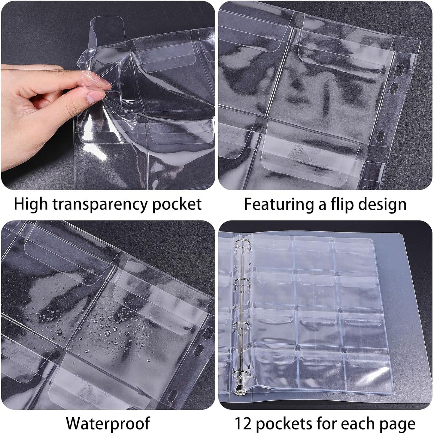 FREEBLOSS 144 Pocket Buttons Badge Pin Storage Book Transparent PVC Button Pins Display Album 12 Sheet Pin Pocket Pages Ring Binder Collection Holder for Pins Collection Display