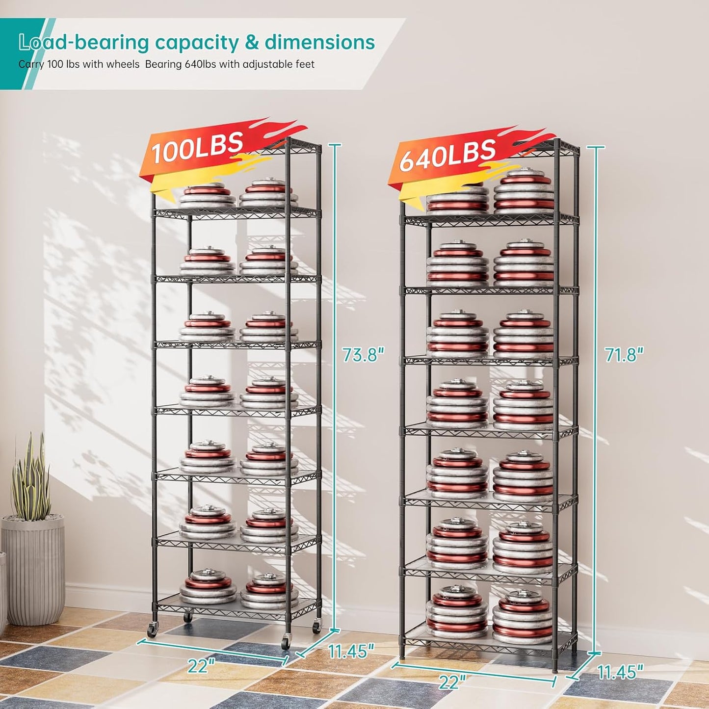 SINGAYE Shelf Closet Wire Shelving：Adjustable Metal Unit for Laundry Room Organization Bathroom Kitchen Home Storage with Wheels Pantry Rack Shelves
