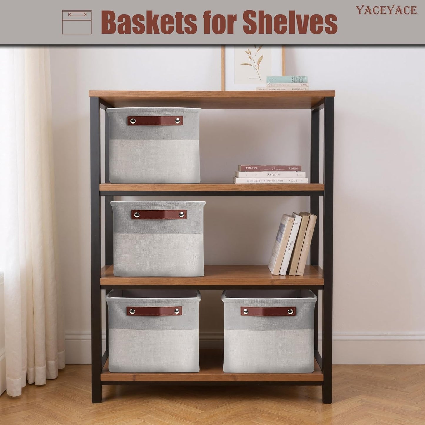 Storage Basket Foldabel, 4 Pack 15"x11"x9.5" Storage Bins for Shelves, Cloth, Toy, Linen Fabric Basket for Office, Home Organizing, Decorative