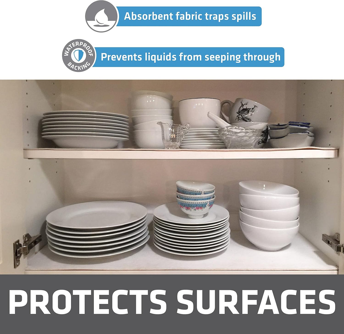 Drymate Premium Luxury Shelf & Drawer Liner, Thick Cushioned Fabric, Non-Adhesive, Absorbent, Waterproof, Slip-Resistant, Liners for Kitchen Cabinets, Cupboards (USA Made)(12”x59”)(2-Pack)(White)