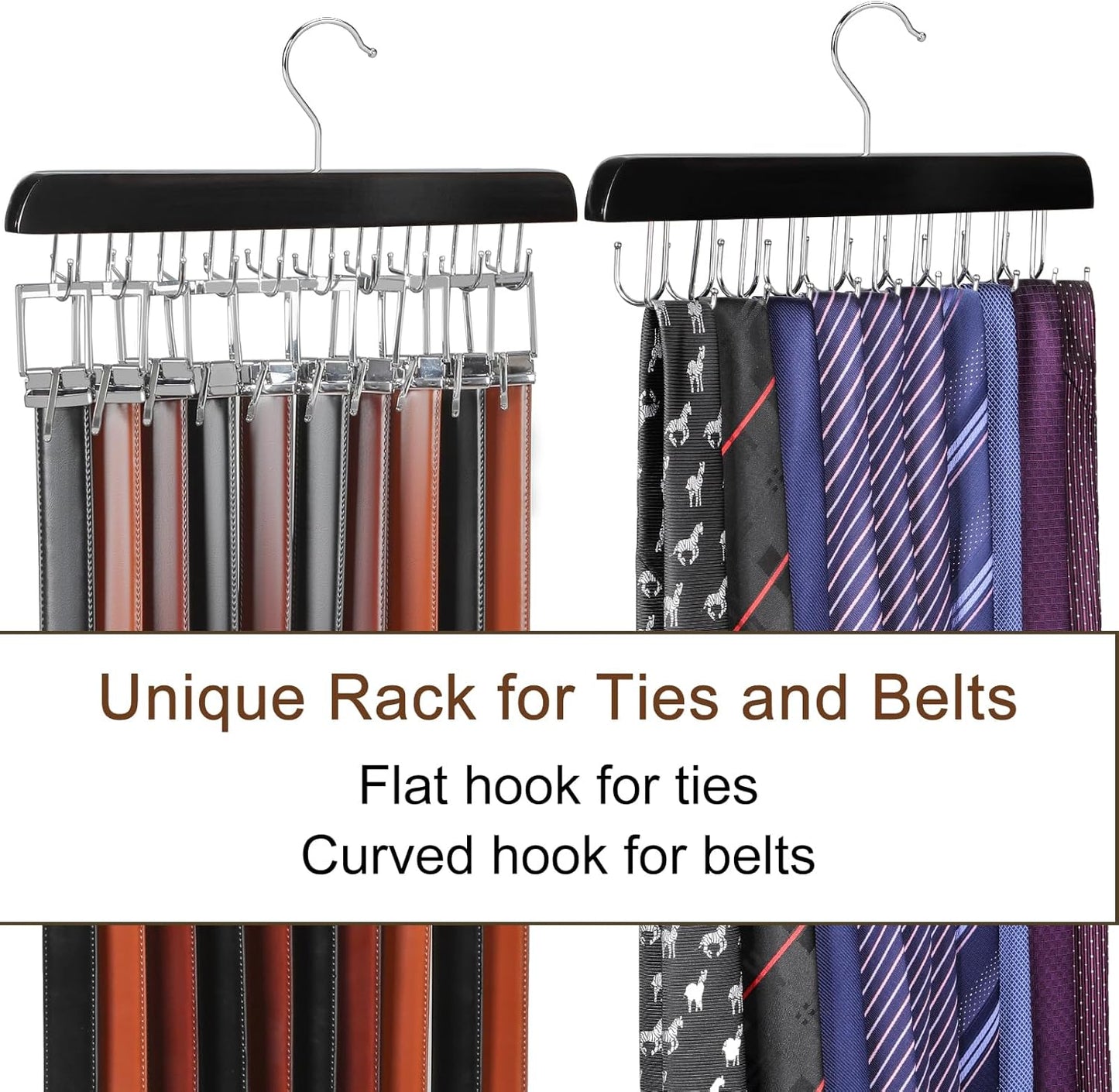 TOPIA HANGER 40 Hooks Belt Tie Hanger Space Saving for Closet, 2 IN 1 Belt Ties Racks Max 60 Belts with 60 Ties Capacity, Curved with Flat Hooks for Belts,Ties,Bras,Closet Organizers and Storage CT70B