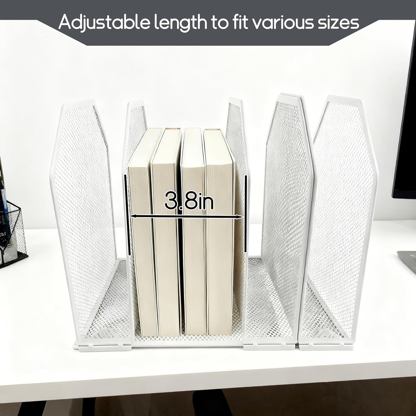 Adjustable Desk File Organizer,Detachable Office Folder Organizer,Compact Vertical Desk File Holder,Wrought Iron Paint,Suitable for Home, School, Office Classrooms (White - 5 grids)