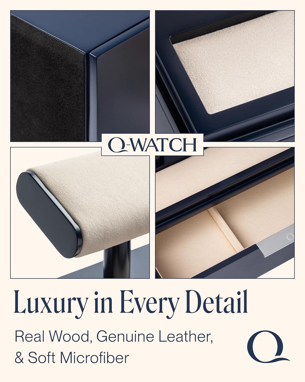 QWATCH Watch Stand Display Case - Acrylic Watch Box for 2 or 4 Watches with Jewelry Valet Tray and Drawer