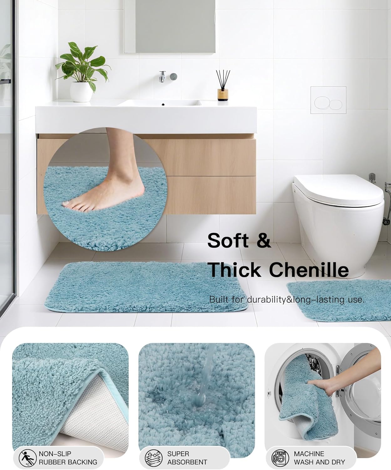 Bathroom Accessories Set,Blue Bathroom Set,24 Pieces Bathroom Accessory Set with Shower Curtain,Trash Can for Bathroom Accessories Décor and Home Gifts