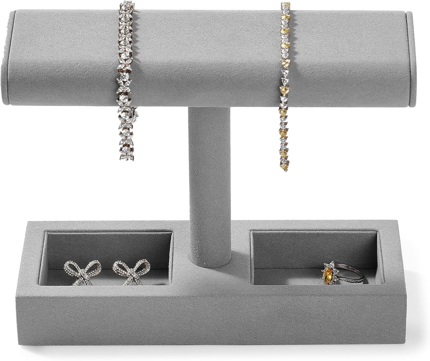 Oirlv Microfiber T-Bar Watch Display Stand Jewelry Display Props Jewelry Organizer Holder for Watch Bracelet Ring Earrings (Light Grey,Microfiber)