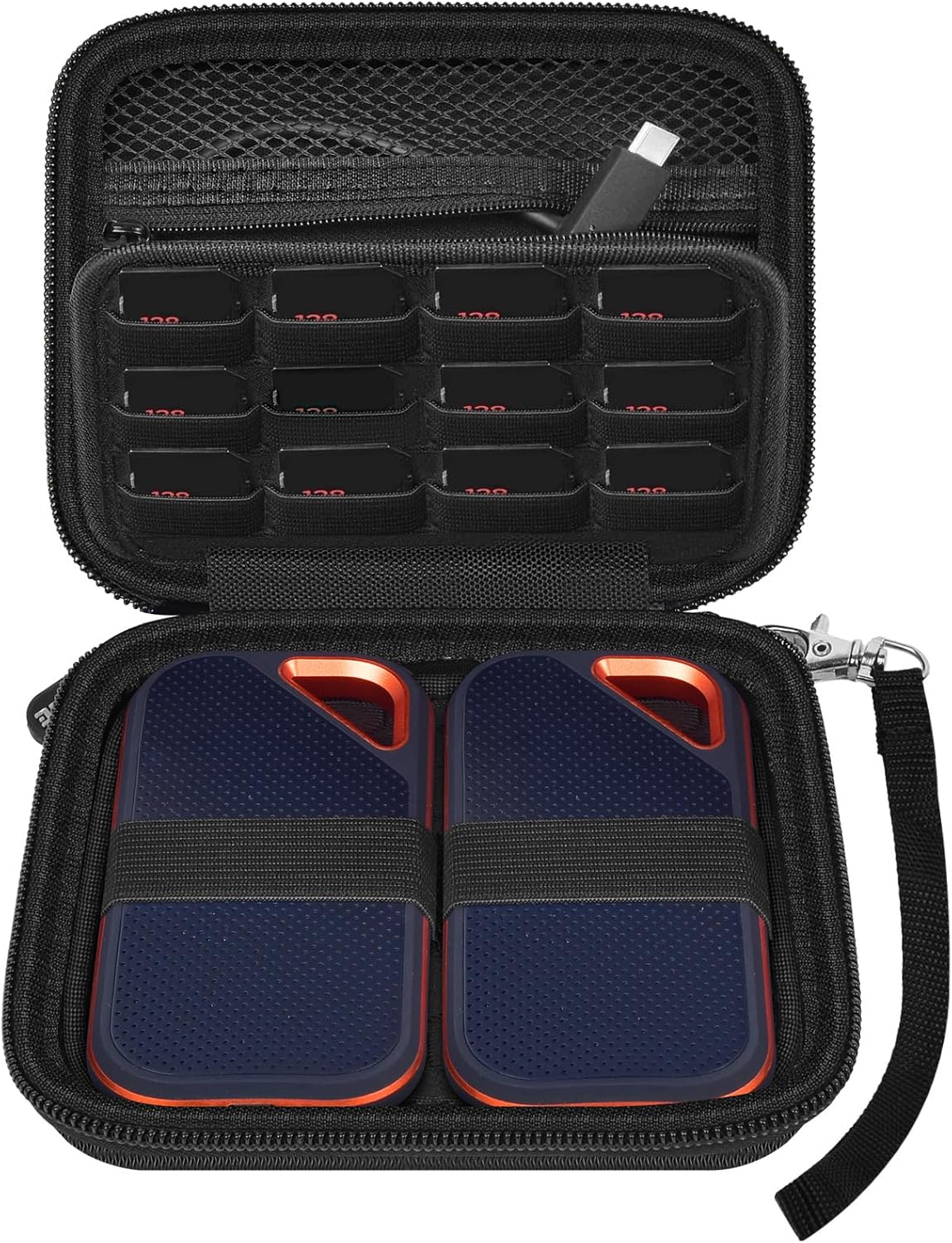 Case Compatible with SanDisk 1TB 2TB 4TB 500GB 8TB for SanDisk Extreme PRO Portable SSD External Hard Drive, Memory Card SD SDXC SDHC Card Storage Holder Organizer - for 2 Pcs SSD (Black)