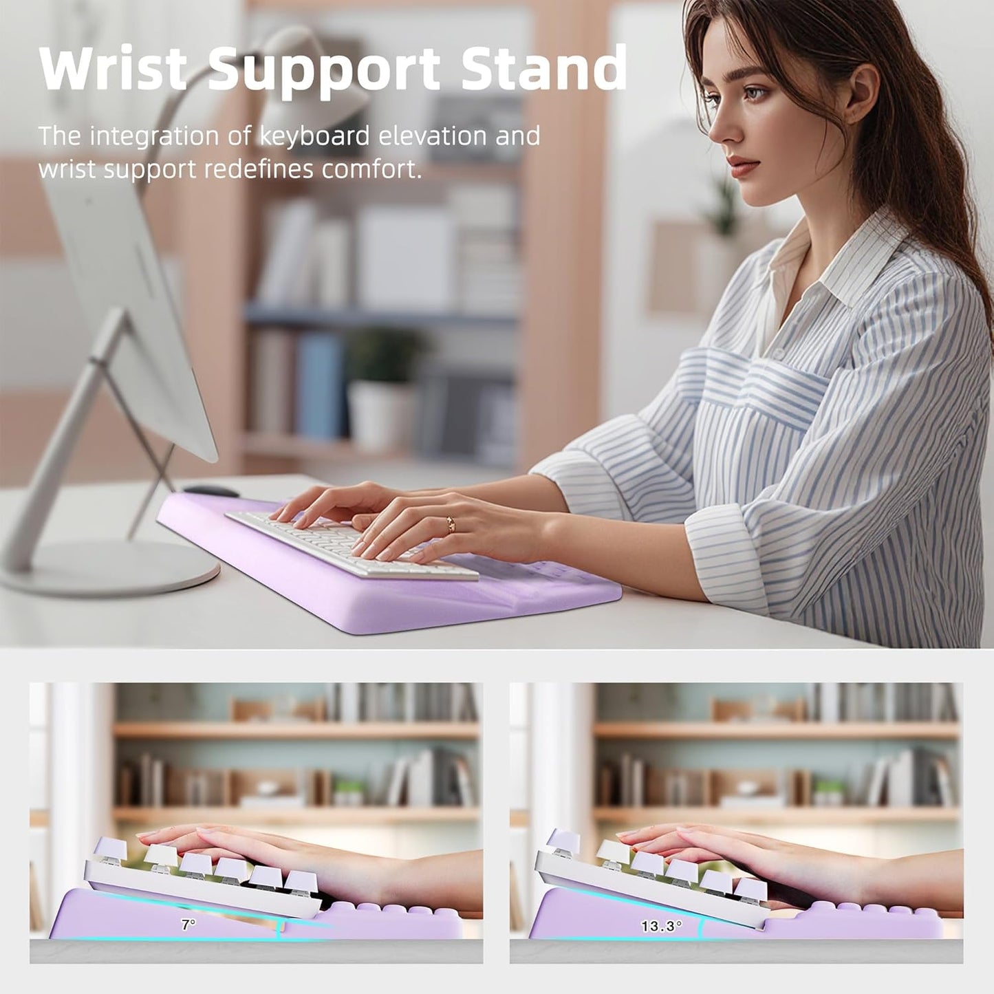 Ospelelf Keyboard Wrist Rest Pad, Comfy Ergonomic Keyboard Stand Riser Holder, Computer Wrist Support Cushion forTyping, Purple