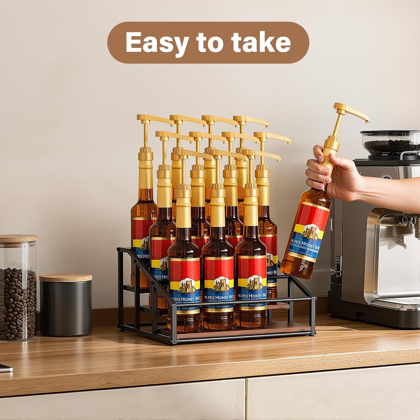 Coffee Syrup Organizer Rack, Liquor Bottle Display Shelf, 3 Tier 12 Syrup Bottles Holder Stand for Coffee Bar Kitchen Small Wine Rack for Family Storage for Syrup Wine Dressing