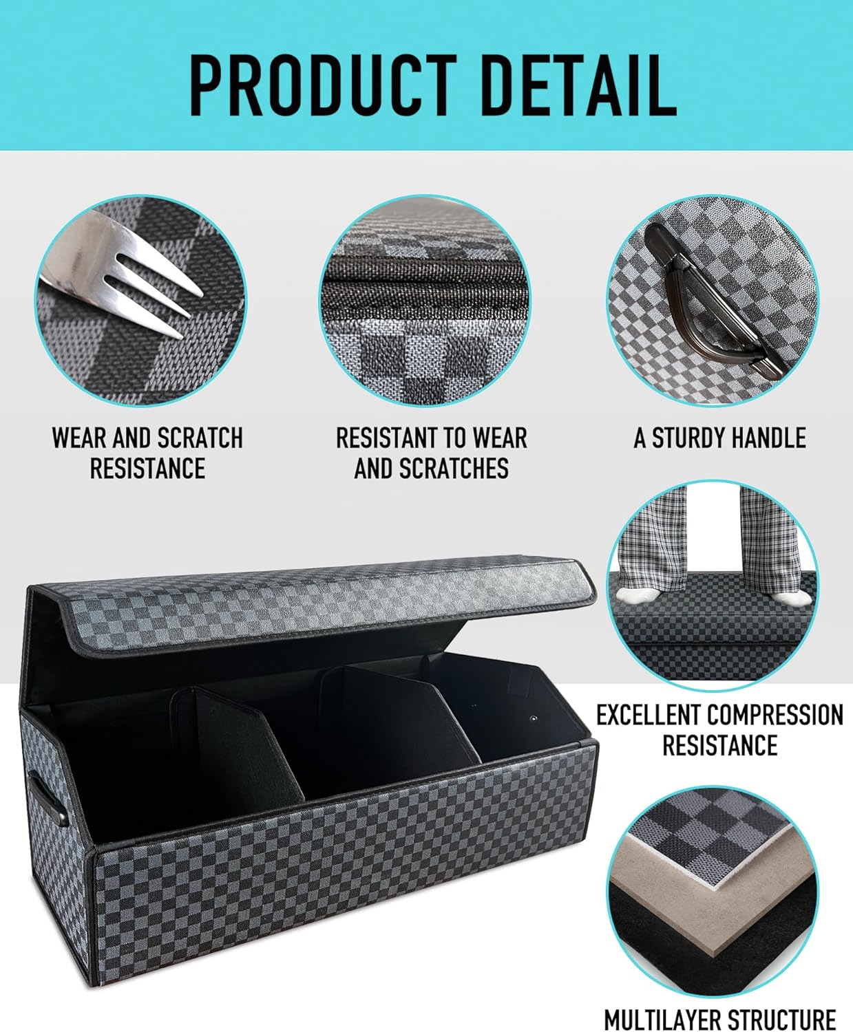 Trunk Organizer for SUV - Leather Storage Box, Extra Large, Magnetic Lid, Collapsible and Adjustable Car Organizer