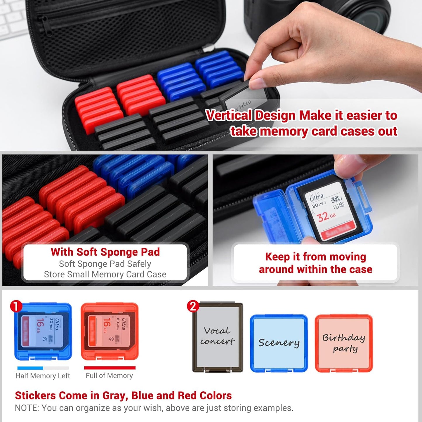 EVA PU CFexpress Type B Card Case with 32 PCS Individual Plastic Memory Card Holder for 12 XQD/CFexpress Type-B Cards & 20 SD SDXC SDHC Cards,Water-Resistant Anti-Shock CFexpress SD Card Case Storage