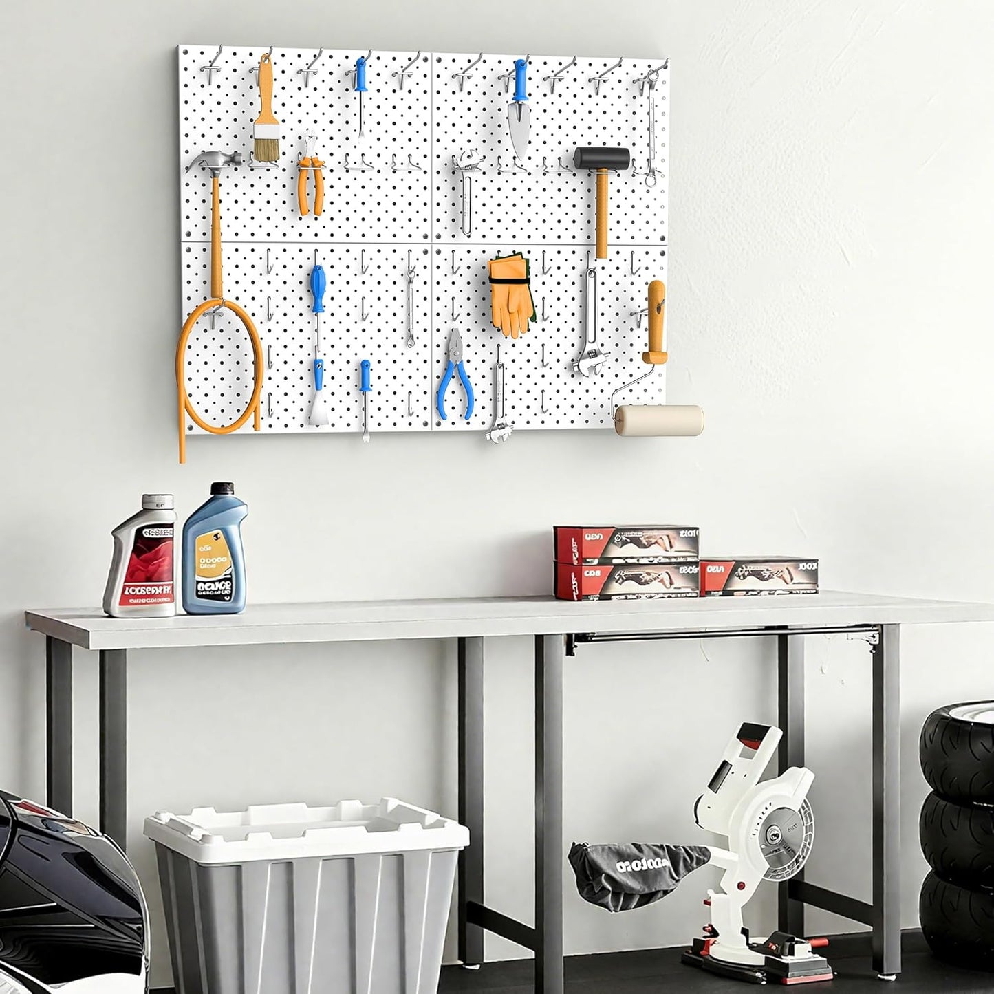 EVERHANGER Metal Pegboard Panels, Heavy Duty Pegboard Wall Organizer, Garage Wall Panels, Tool Storage Organization, 12"X16", 4pcs, White