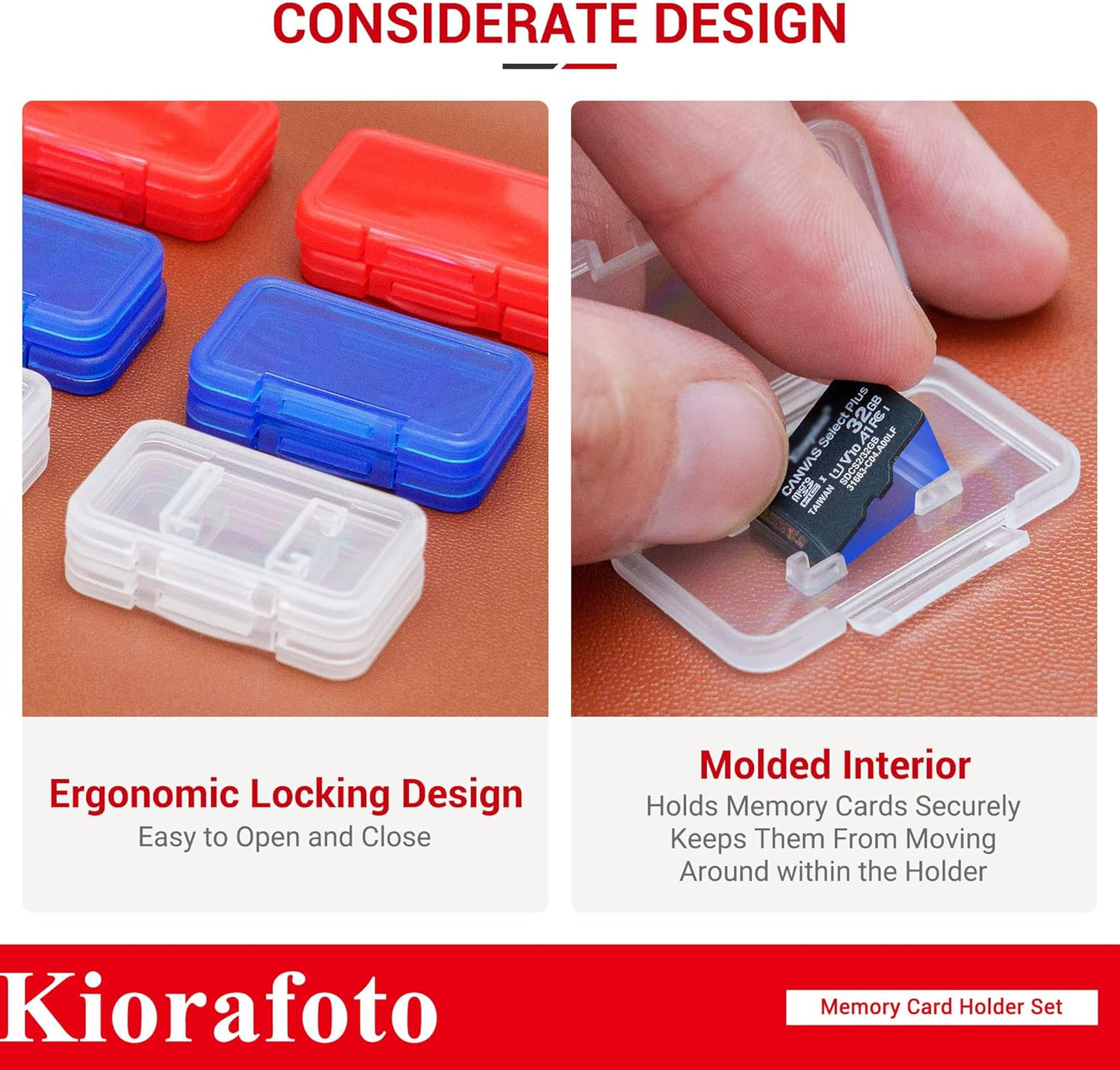 Kiorafoto 18 PCS Multi-Color Clear Plastic Memory Card Holder Case for 18 Micro SD SDXC SDHC TF Cards, Transparent MicroSD MSD Memory Card Case Storage Organizer with Labels