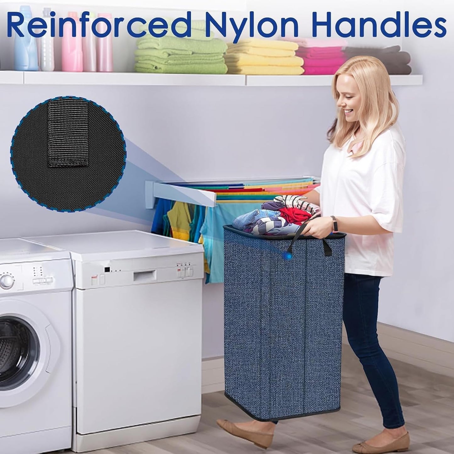 SNIGJAT Large Laundry Hamper, Tall Laundry Hamper with Sturdy Handles, Hampers for Laundry, Rectangular Dirty Clothes Hamper for Bedroom, Extra Large Laundry Basket for Clothes Toys, 80 L