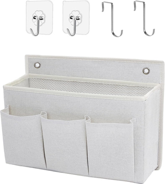 Wall Hanging Organizer Bag/Hanging Baskets with Large Mesh Compartment & 3 Pockets，Over the Door Organizer Space Saving Storage for Bedroom,RV Camper, Closet (White- 1 Pack)