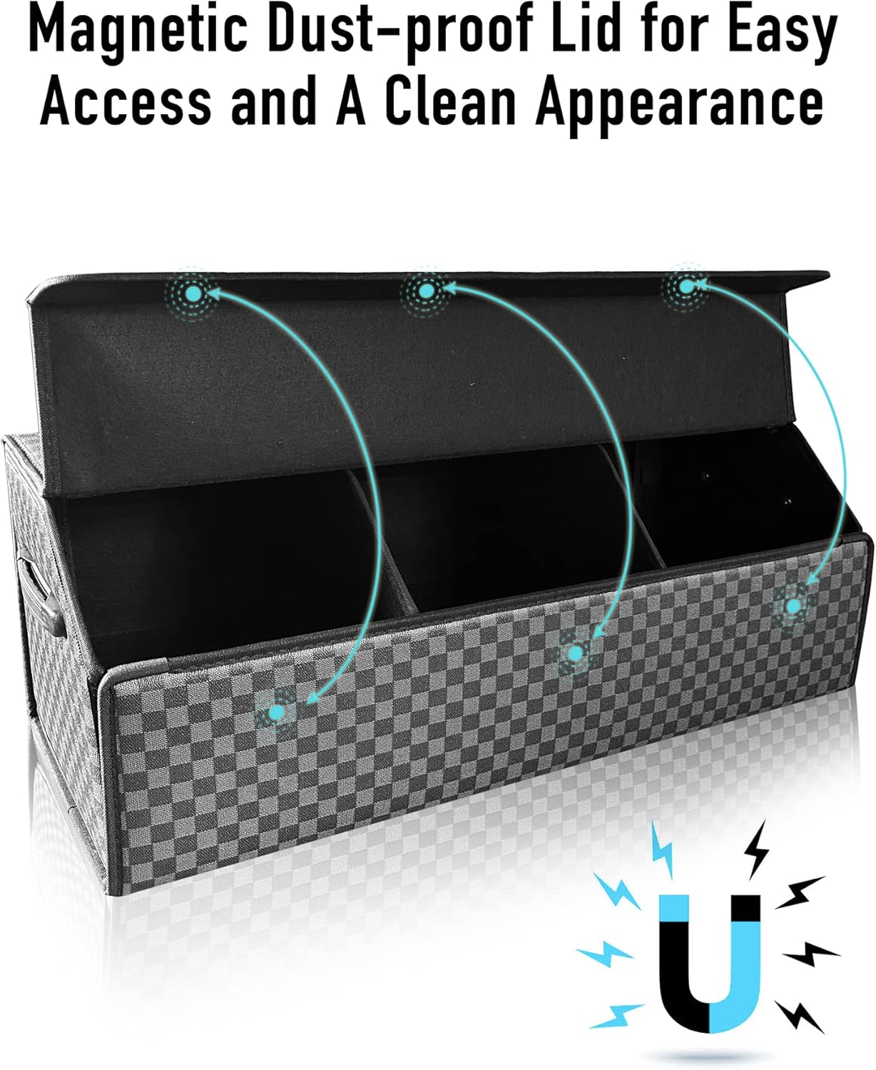 Trunk Organizer for SUV - Leather Storage Box, Extra Large, Magnetic Lid, Collapsible and Adjustable Car Organizer