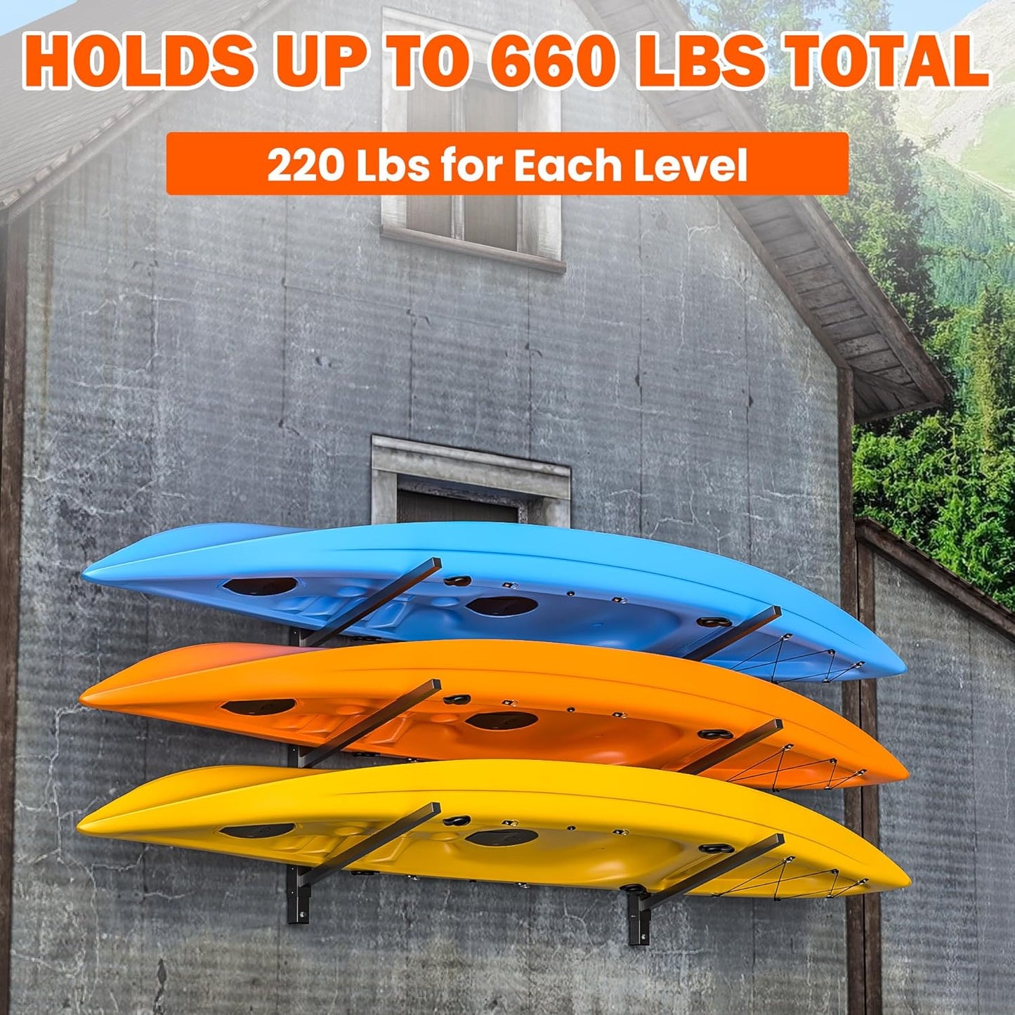 Ultrawall Kayak Storage Rack, Adjustable Wall Mounted Kayak Holder for Garage, Heavy Duty Kayak Hanger for Canoe, Paddleboard, Indoor & Outdoor Use