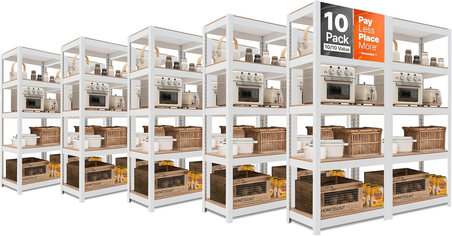 HOMEDANT House 5 Tier 24.4" W Laminated Metal Shelving Unit Adjustable Storage Utility Rack Heavy Duty Shelves Organization Multipurpose Shelf Kitchen Garage Pantry Closet 10 Pack