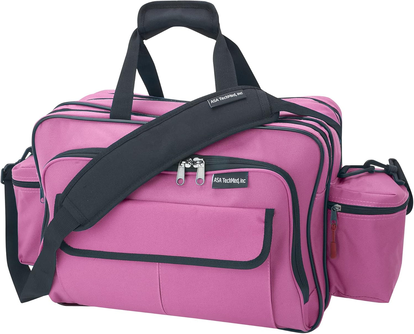 ASA TECHMED Nursing Bag with Compartments – Durable Medical Equipment Shoulder Bag for Nurses, Physicians, EMTs, Multi-Pocket, Nylon Reinforced, Adjustable Straps (Pink)