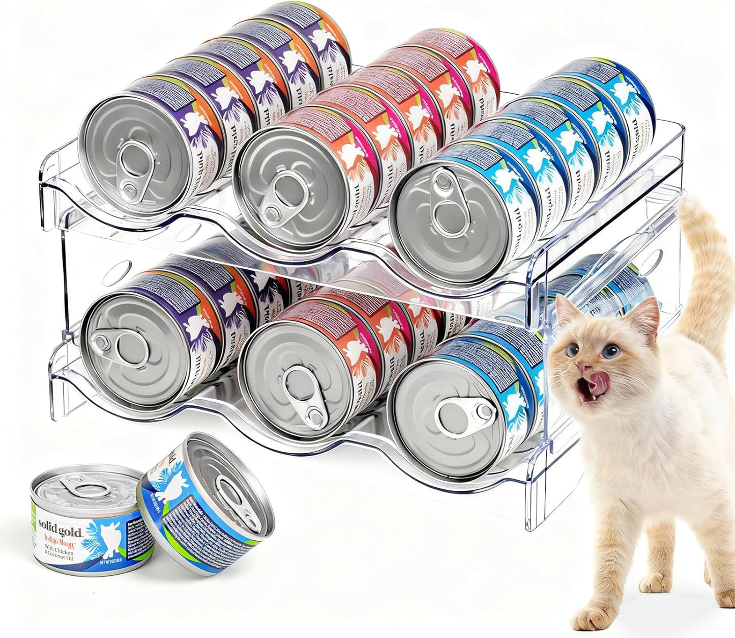 Cat Food Organizer,Can Organizer for Pantry,2-Layers Transparent Cat Food Can Organizer Container Holds 36 (3.5oz) Cans,Canned Cat Food Organizer and Storage for Countertop Kitchen Cabinet