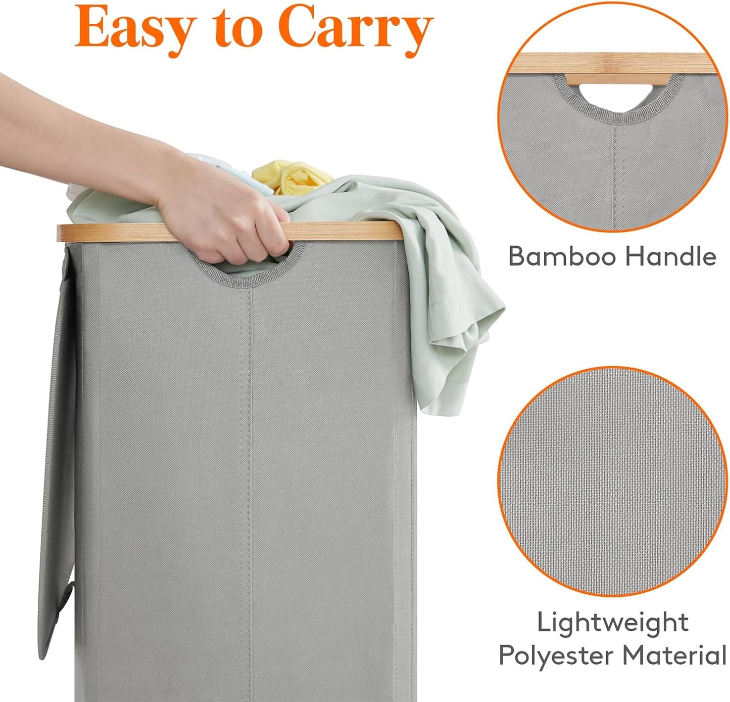 Lifewit 100L Laundry Basket with Lid, Clothes Hampers for Laundry with Bamboo Handles and A Removable Laundry Bag, Large Foldable Hamper for Bedroom, Bathroom, Dorm, Laundry Room, Silver Grey