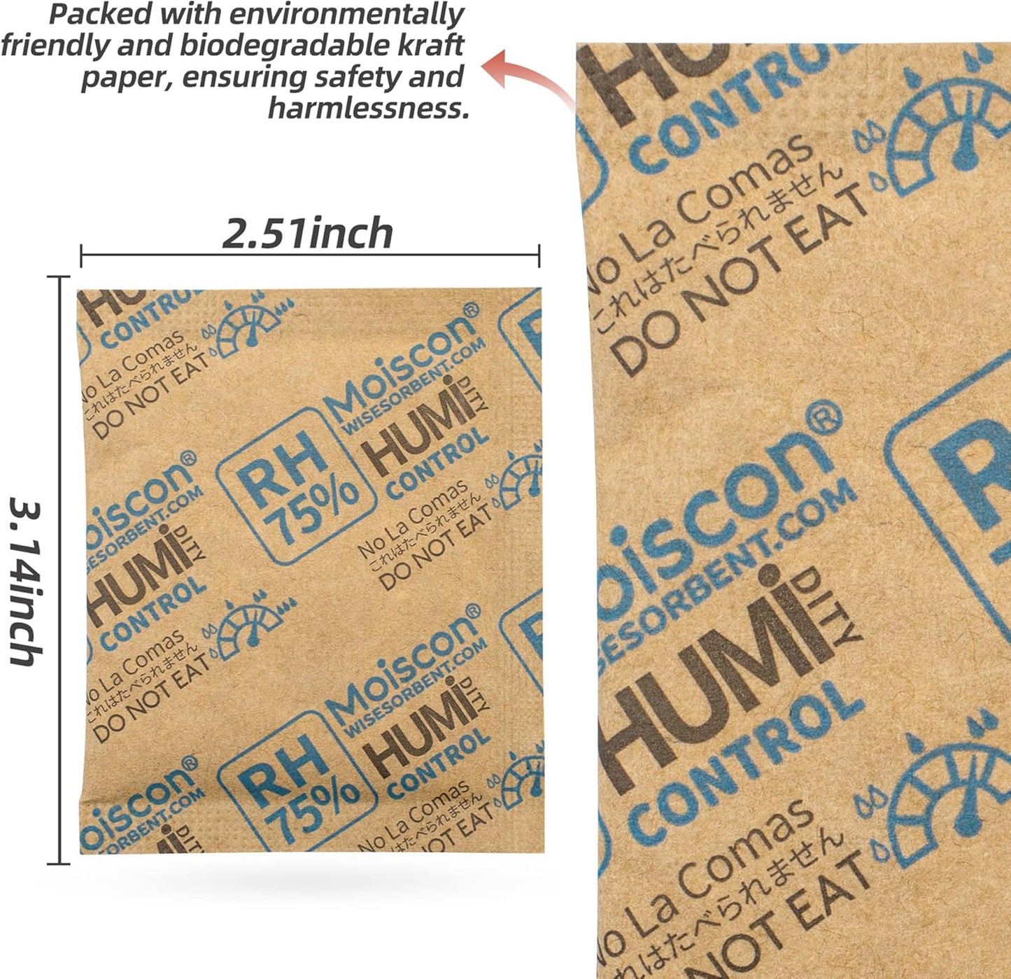 90 Pack 75% RH Size 8 Two-Way Humidity Control Packs for Storing Up to 5 Items, 8 Gram Moisture Control Packets Individually Wrapped for Small Non-Plastic Travel Cases