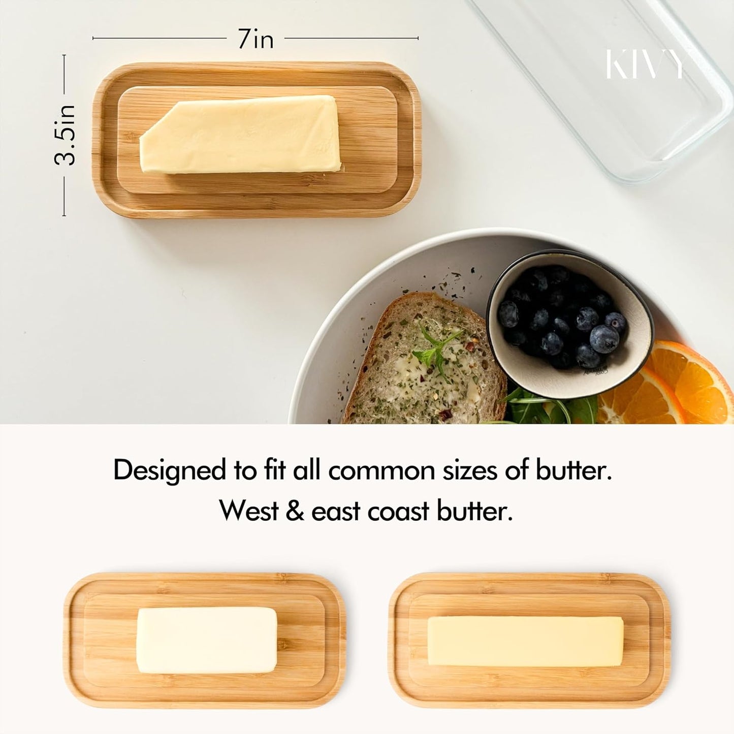 KIVY Ceramic butter dish with airtight lid that keeps butter soft - For countertop and refrigerator door shelf - Butter dish ceramic - Butter holder for counter - Covered butter dishes